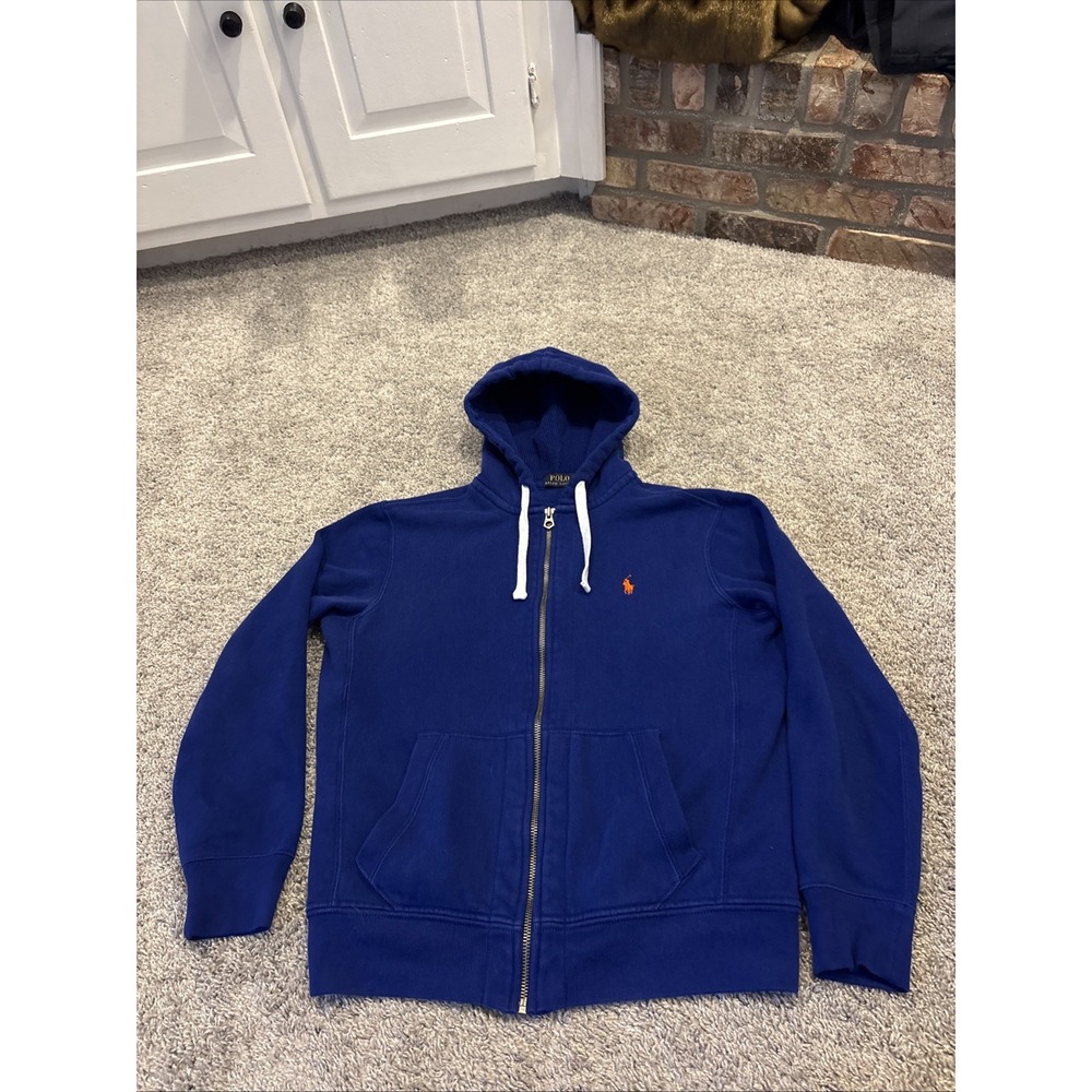 Polo Ralph Lauren Hoodie Mens Medium Blue Full Zip Thermal Sweatshirt Pony Logo